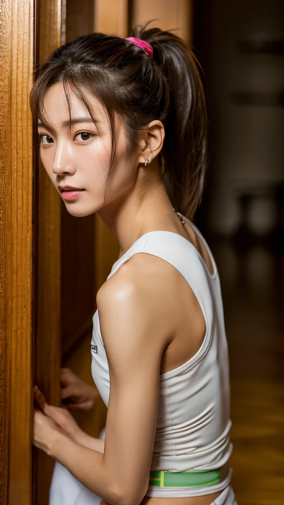 (Realistic, photo-Realistic:1.37),(8K, RAW Photos, Highest quality, masterpiece:1.2), beautiful、 Ultra-detailed, 超High resolution, Kodak Vision Color, Filmed with an Arricam LT camera,Highest quality, Lively, 8K, High resolution, Escape, (Professional Lighting), (Portraiture:0.6), Brown Hair,22 years old、slender、Ballerina Costume、Bun Head、Dance ballet gracefully、Japanese、Upper body close-up、Ballet stage、dancing、soft、