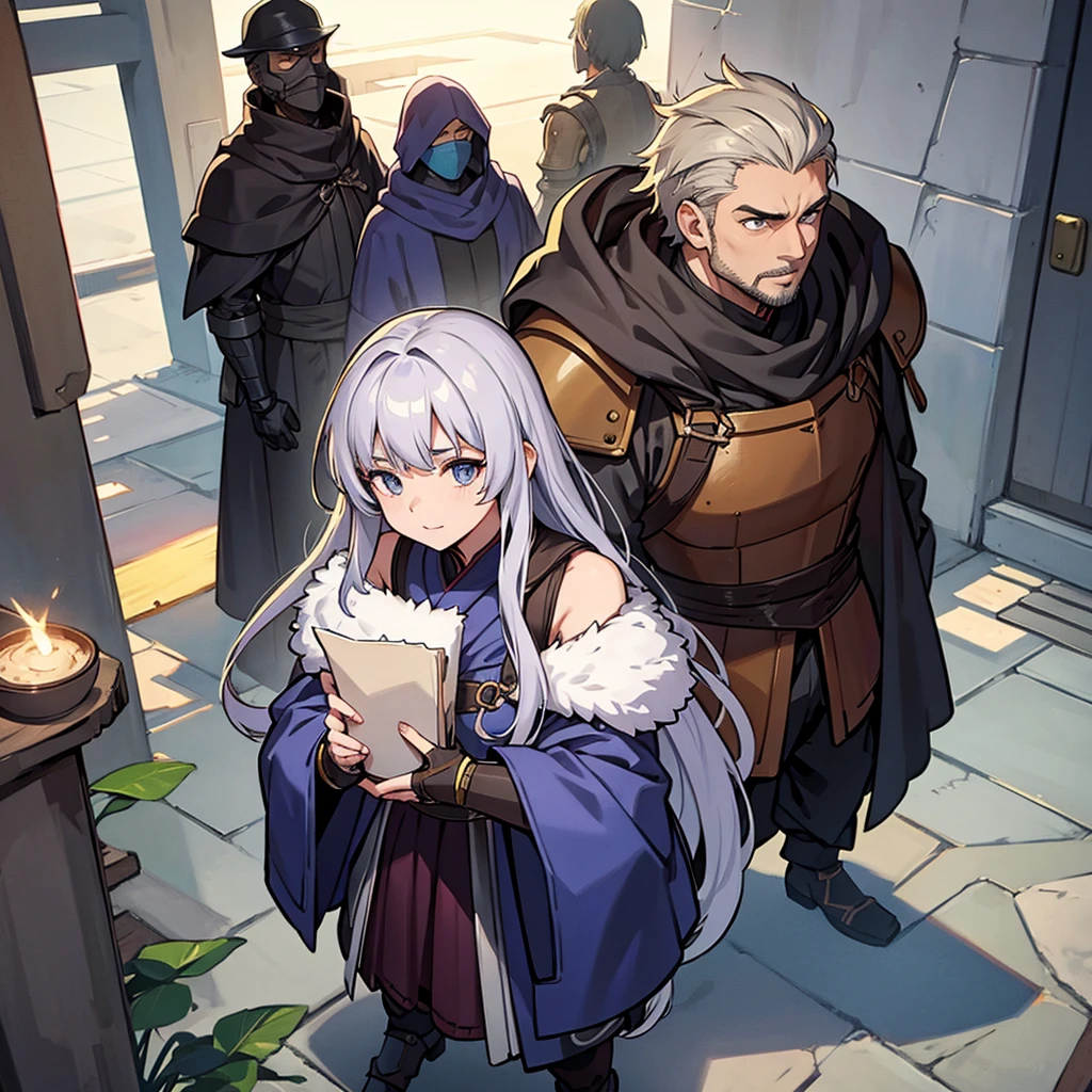 8k、((Full body character concept, Detailed character design))、highest quality, Best Quality,Best illustrations、(((middle agesの騎士、armor)))、middle ages、(elder、male、70 years old)、(Thin goatee)、(Gray Hair)、From above