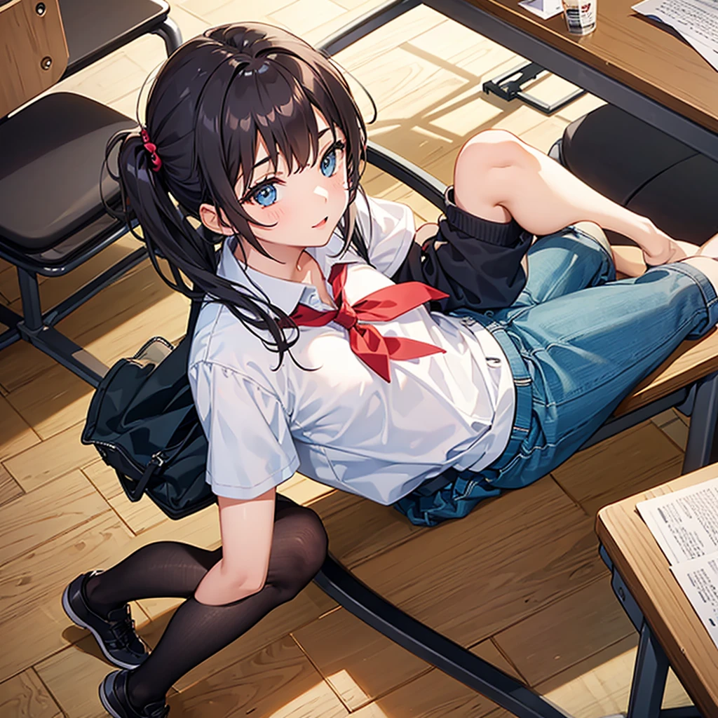 1girl, sit on school desk, 