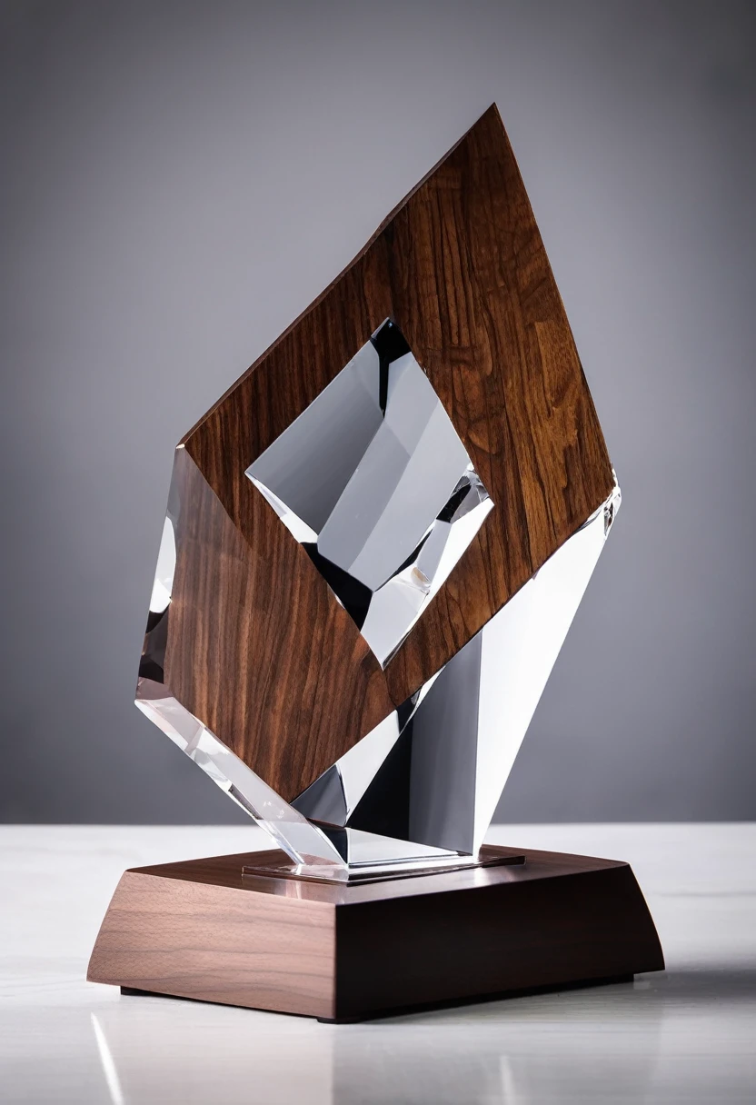 A minimalist, creative and futuristic crystal dance trophy;Walnut wood base。