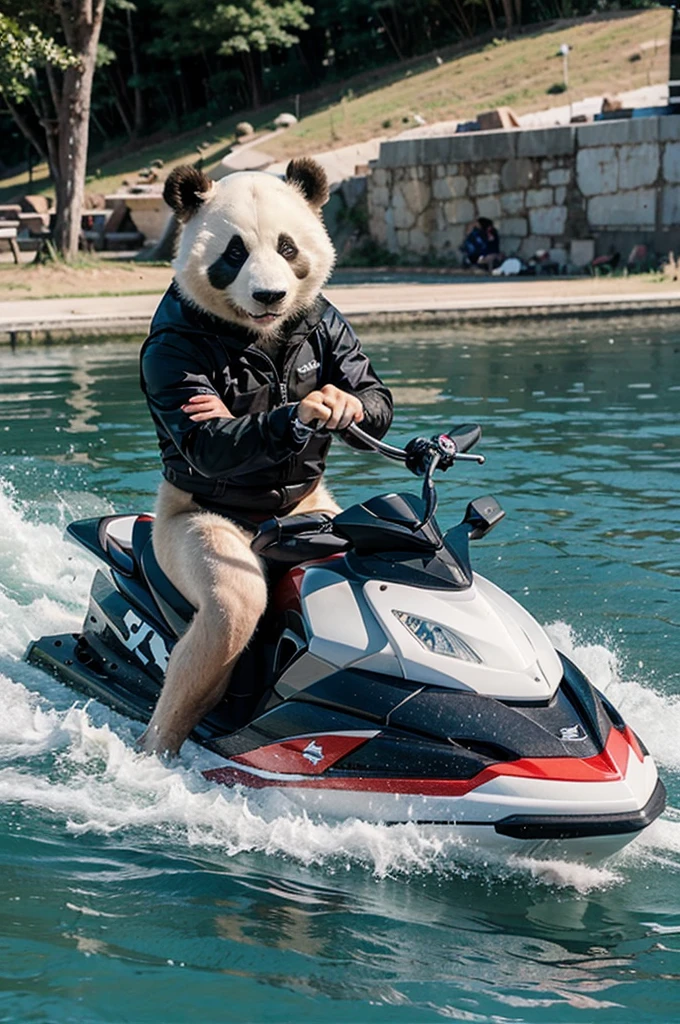 panda riding a jetski cartoon
