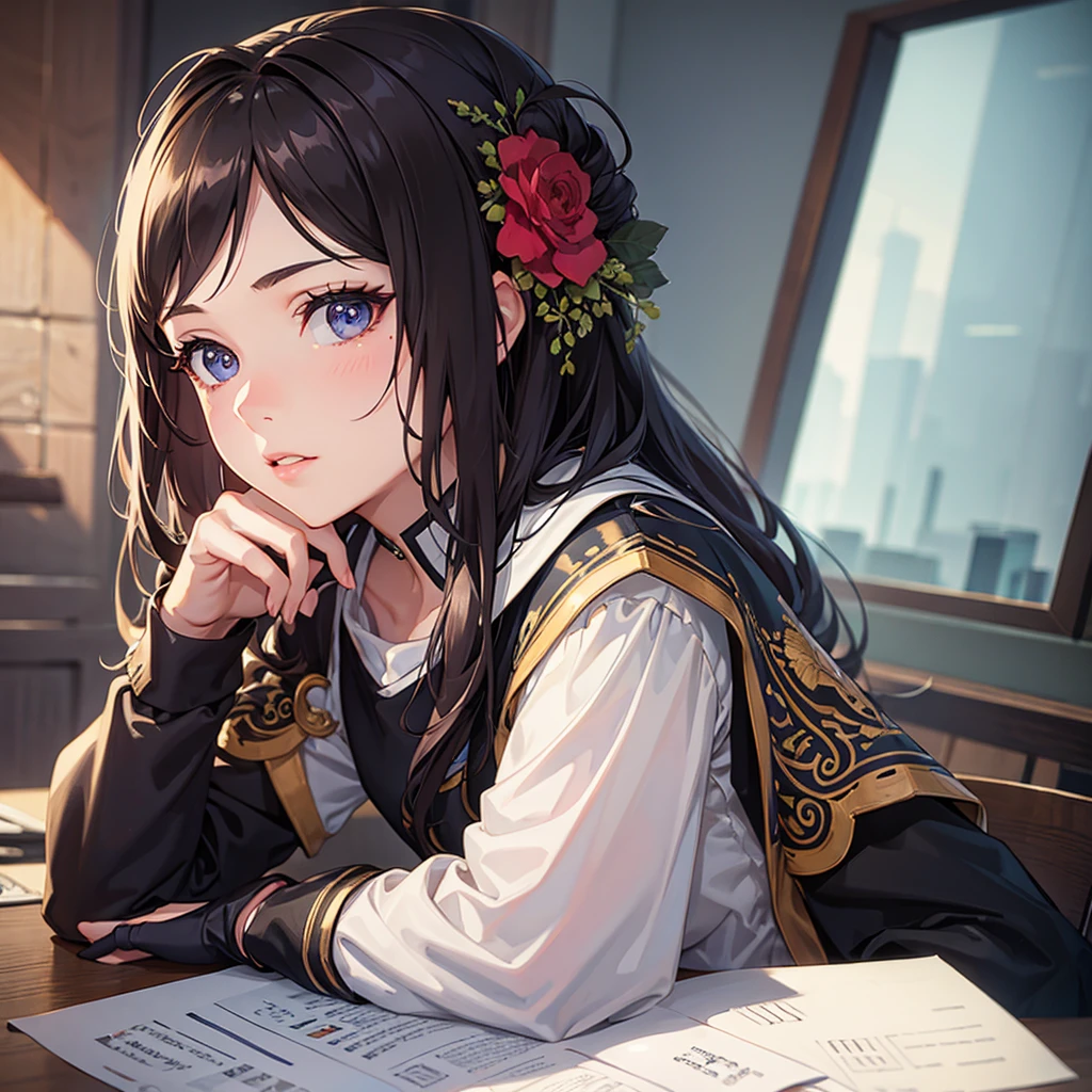 1girl, sitting on a school desk, beautiful detailed eyes, beautiful detailed lips, extremely detailed face, long eyelashes, , focused expression, photorealistic, 8k, highly detailed, intricate, vivid colors, dramatic lighting, cinematic, trending on artstation