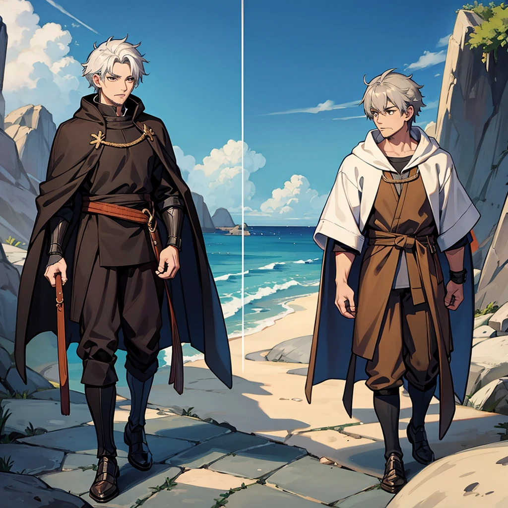 8k、((Full body character concept, Detailed character design))、highest quality, Best Quality,Best illustrationiddle agesの騎士、armor)))、middle ages、(elder、male、70 years old)、(Thin goatee)、(Gray Hair)、From above