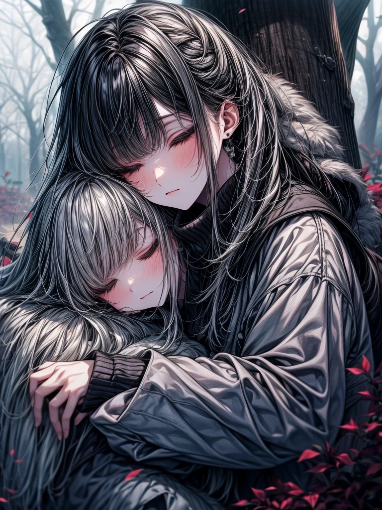 The sky is dyed grey,
The wind is cold and blows
tree々Drop leaves
flower々falls asleep