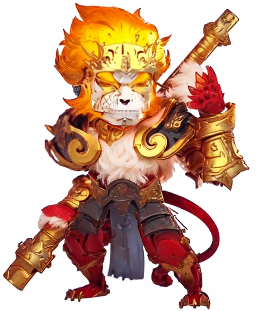 a cartoon image of a man with a sword and armor, sun wukong, wukong, monkey king, legendary god, god of the sun, ne zha from smite, asura from chinese myth, bian lian, fire monkey, 3D, Realistic, ultra quality, Beast