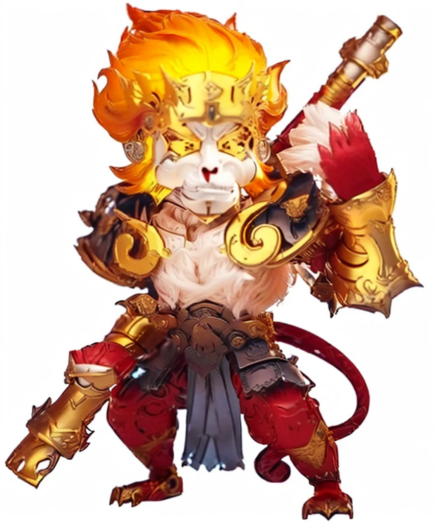 a cartoon image of a man with a sword and armor, sun wukong, wukong, monkey king, legendary god, god of the sun, ne zha from smite, asura from chinese myth, bian lian, fire monkey, 3D, Realistic, ultra quality, Beast