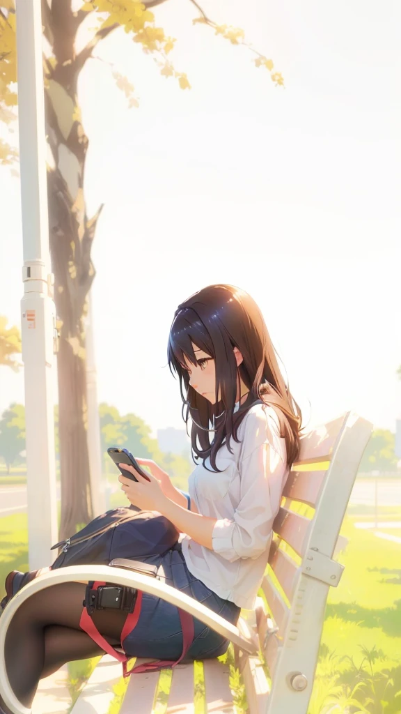 anime girl sitting on a bench looking at her cell phone, anime visual of a cute girl, artwork in the style of guweiz, ( ( makoto shinkai ) ), anime. soft lighting, realistic anime 3 d style, makoto shinkai style, makoto shinkai art style, in style of makoto shinkai, style of makoto shinkai