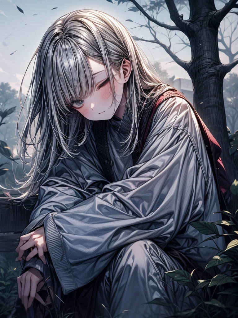 The sky is dyed grey,
The wind is cold and blows
tree々Drop leaves
flower々falls asleep