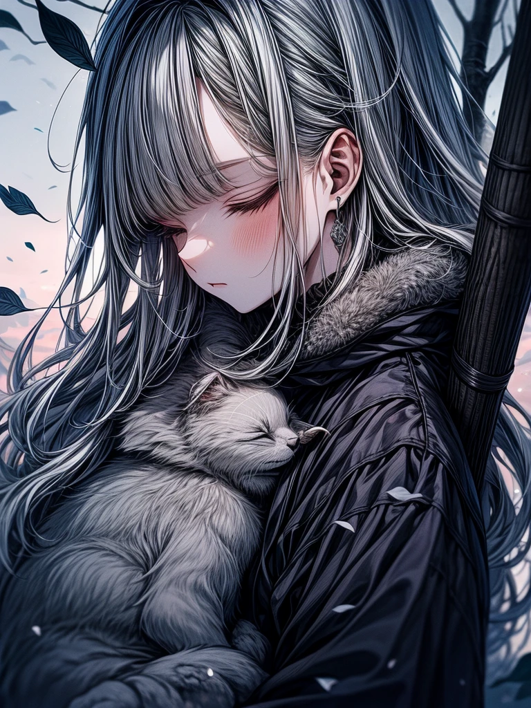 The sky is dyed grey,
The wind is cold and blows
tree々Drop leaves
flower々falls asleep