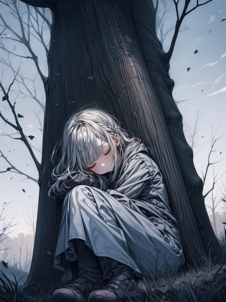 The sky is dyed grey,
The wind is cold and blows
tree々Drop leaves
flower々falls asleep