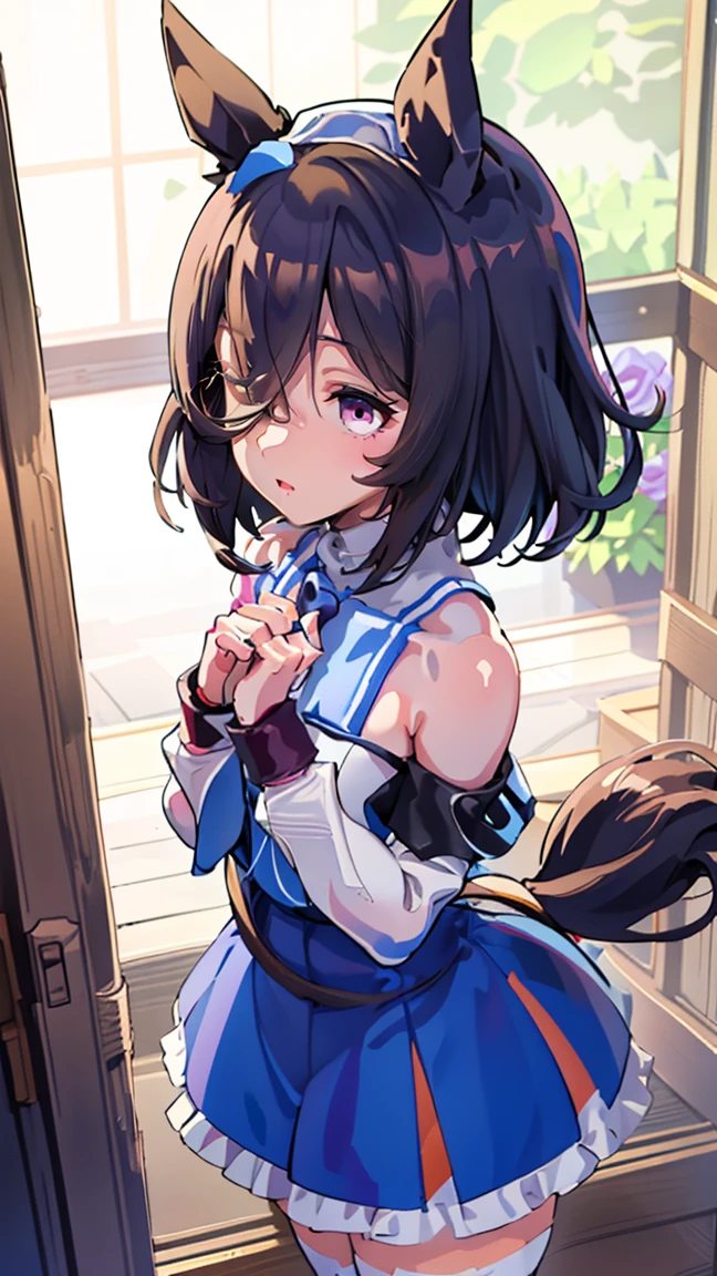 nsfw,uncensored,masterpiece, super fine illustration, best quality, light particles, ultra-detailed, 8K wallpaper, (bright colors:1.2),,(cowboy shot),1girl, solo,idolmaster, ((sizuka mogami)), (16yo, beautiful girl), (beautiful eyes),(beautiful hair), (midium ponytail hair),(pink ribbon),(wet hair), (shiny hair),(wet skin), (dark skin),(shiny skin),(blue and white woman tennis uniform),(wet clothes),(the waist),(flat chests,midium breasts), ((open clothes)),(((pubic hair:1.3)),(bsp, pussy juice dripping,pussy, pussy slip,no makeup, sweaty body),((steam)),(scatter sweat),(embarrassed,smile), ((open mouths)),(((one eye closed))),(((tongue out))),deep breathing, feel good,indecency,(Nice touch),(Kamimei),(ecstasy),arched back, (a man), (man behind girl), (intense Sex:1.7), (doggy style sex:1.4), standing doggy, (vaginal penis:1.2), hetero, (man hold girl's waist:1.4), (cum out:1.2),