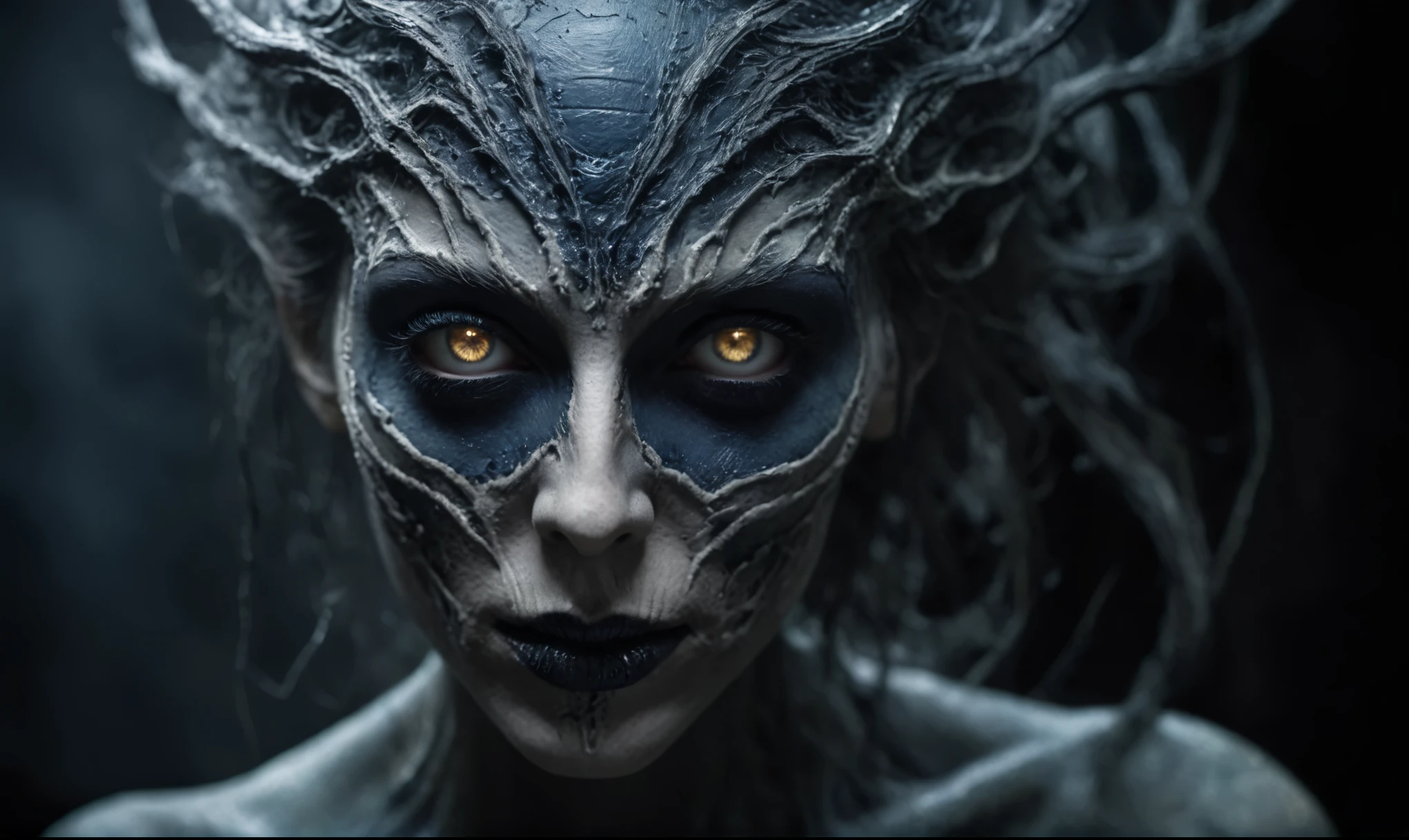 (((creature with a spectral and ghostly appearance)). Her skin is pale, almost translucent. His eyes shine with a bluish glow, he wears dark, torn clothes that float around him, as if permeated by an aura of mourning. Its appearance is complemented by details such symbols of mourning and gothic elements, further emphasizing its dark air. is portrayed as a haunted and tormented entity,{creature},face pretty face,extremely detailed,intricate details,eyes extremely detailed, high detailed eyes,16k resolution, realistic humid skin,extremely intricate details,Epic Realistic,face anatomically correct,Ultra HD,HDR, natural skin textures, hyper realism,realistic skin texture, hyper detailed,extremely Realism,Ultra Detailed,body logically correct

