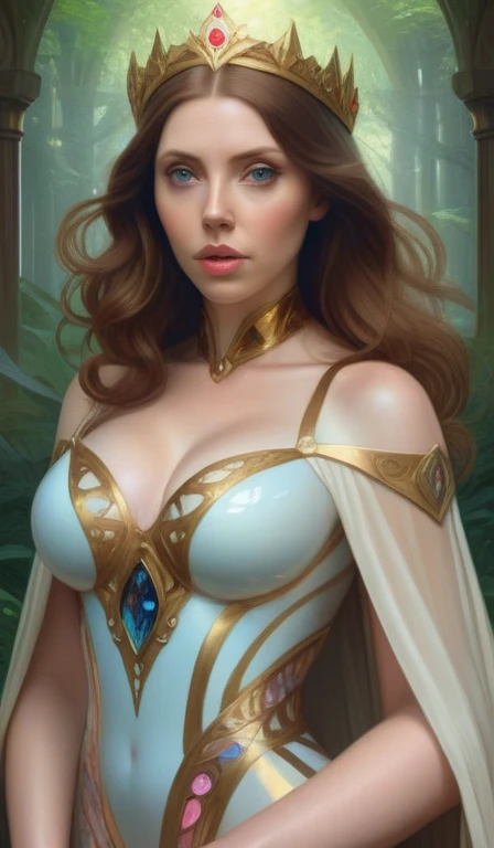 symmetry portrait of brunette magical princess, glam, renaissance, glass skin, forest background, intricate, elegant, highly detailed, digital painting, artstation, concept art, smooth, sharp focus, illustration, art by artgerm and greg rutkowski and fra angelico and alphons mucha.  Magical Mash up of Alison Brie, Scarlett Johansson, Molly Quinn