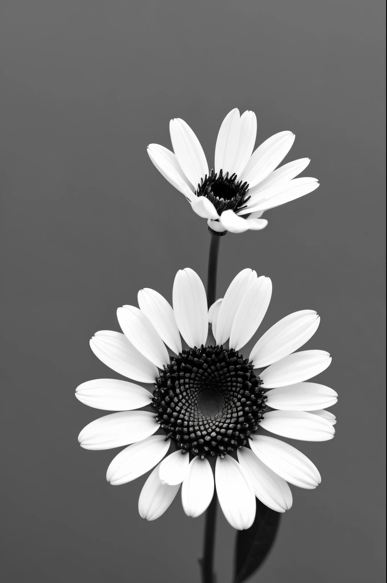 Black and white Teensy flower with white background. Minimalist. Not to black.
