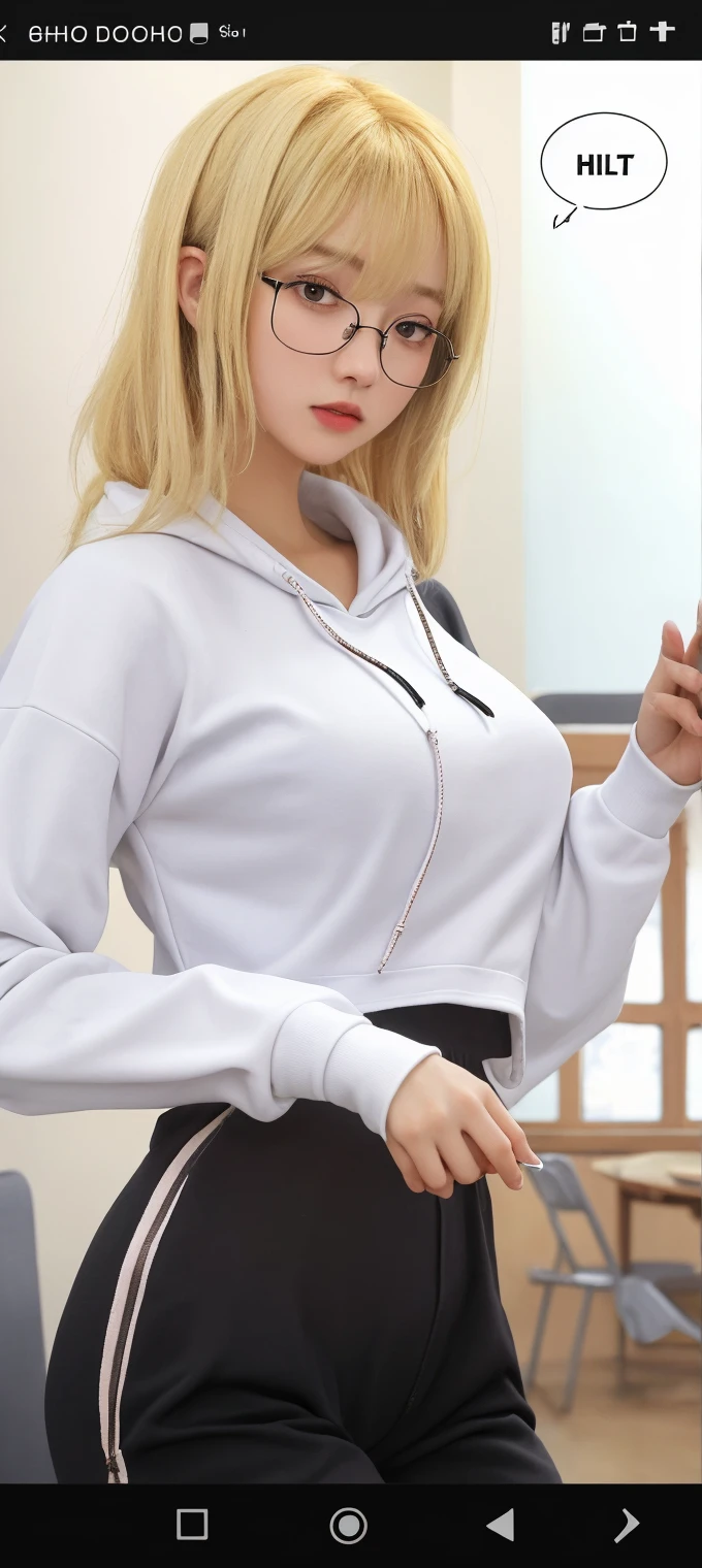 Ein junges, naughty girl, with long blonde braids, wears a unicorn hooded costume