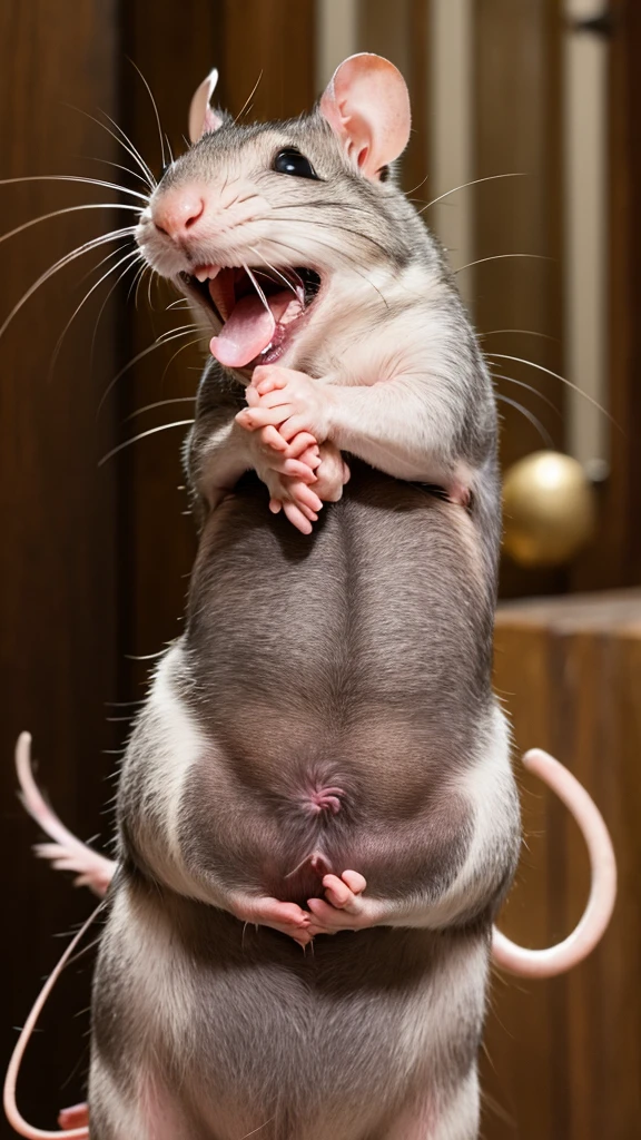 A rat bursting out laughing in its belly