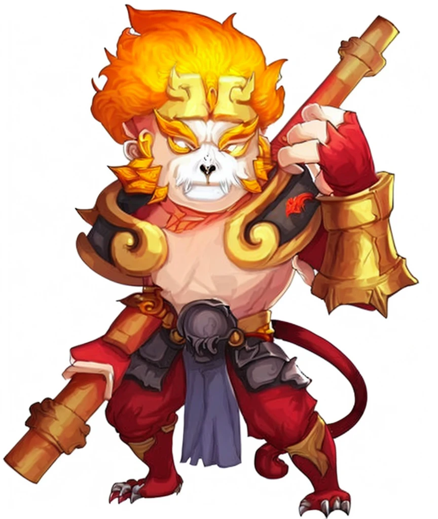 a cartoon image of a man with a sword and armor, sun wukong, wukong, monkey king, legendary god, god of the sun, ne zha from smite, asura from chinese myth, bian lian, fire monkey, 3D, Realistic, ultra quality, Beast