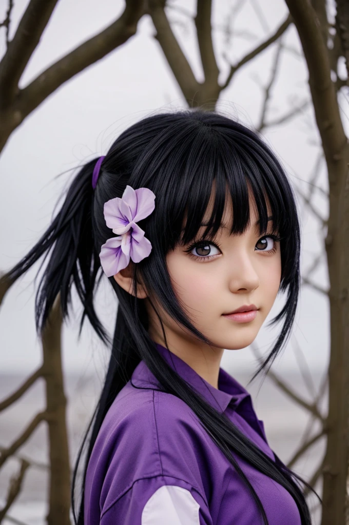 anime girl black hair purple eyes