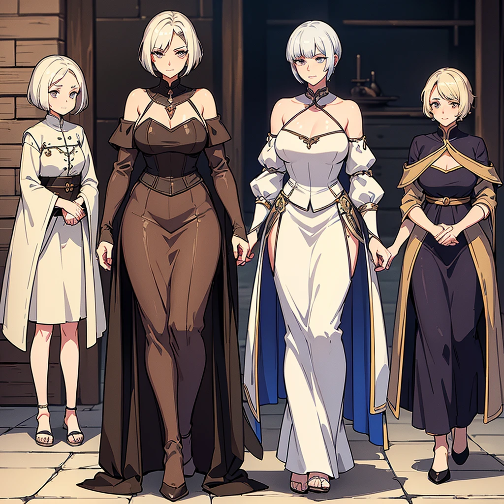 ((Full body character concept, Detailed character design))、Fantasy、Medieval Knight、(Hairstyle:Middle Reason、Very Short Hair)、(Thin eyebrowature Woman、elder、80 year old grandmother)))、(Facial wrinkles、Age Line)、(Farmer's clothes)