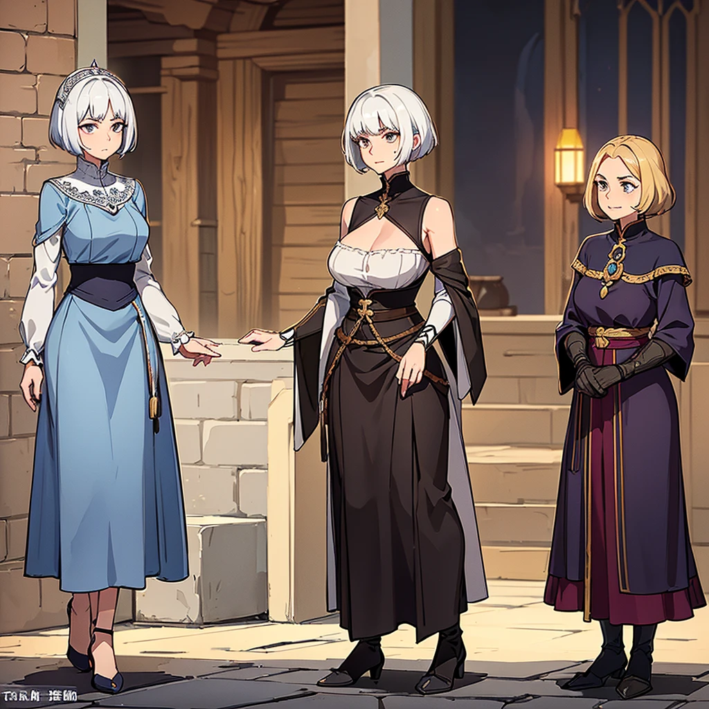 ((Full body character concept, Detailed character design))、Fantasy、Medieval Knight、(Hairstyle:Middle Reason、Very Short Hair)、(Thin eyebrowature Woman、elder、80 year old grandmother)))、(Facial wrinkles、Age Line)、(Farmer's clothes)