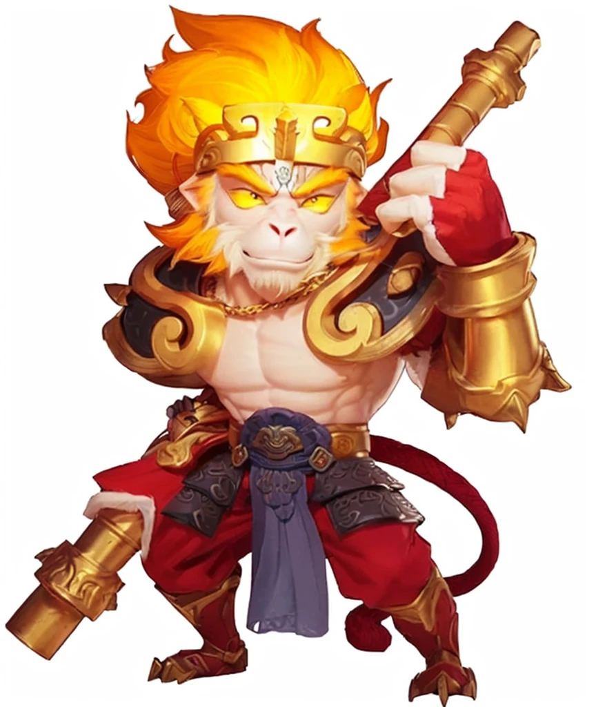 a cartoon image of a man with a sword and armor, sun wukong, wukong, monkey king, legendary god, god of the sun, ne zha from smite, asura from chinese myth, bian lian, fire monkey, 3D, Realistic, ultra quality, Beast, warrior plate, fluffy beast, chainmail, armor plate, upgrade armor, armored monkey