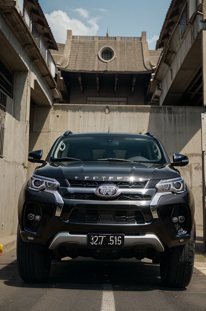 Fortuner putih, over fender hitam, felek perak, nomor plat DN1051YY