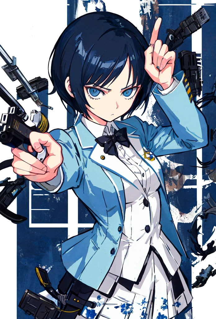 anime tall girl, officer, policewoman, tall girl, holding handgun, serius eyes, point the handgun to camera, above view, fine details, short hair, straight hair, White Shirt, blue blazer, thicc, full body view
shigenori soejima illustration, high quality fanart, portrait n - 9, 