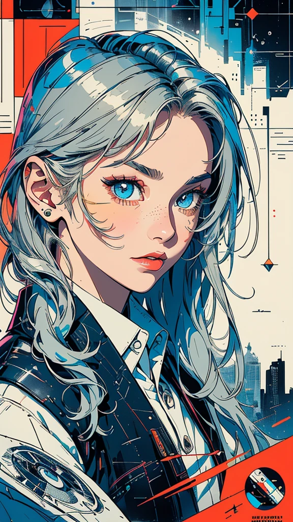 (((masterpiece, highest quality))),(((solo:1.2))),(((1girl:1.2))),32k wallpaper, very detailed, poster, vintage science fiction, 1960s,(((((geometric cinematic movie poster))))), (bauhaus), shape,(((abstract))), mid century modern, movie poster, vintage, Perfect Lady,1970's, halftone, speech bubble,(((portfolio,Close-up))),(((various angle))),(((bust up))),((highlight)),Vast landscape,((((heterochromia)))),(((complete. detailed face))),(((Extremely talented))),(((most complecated machine)))