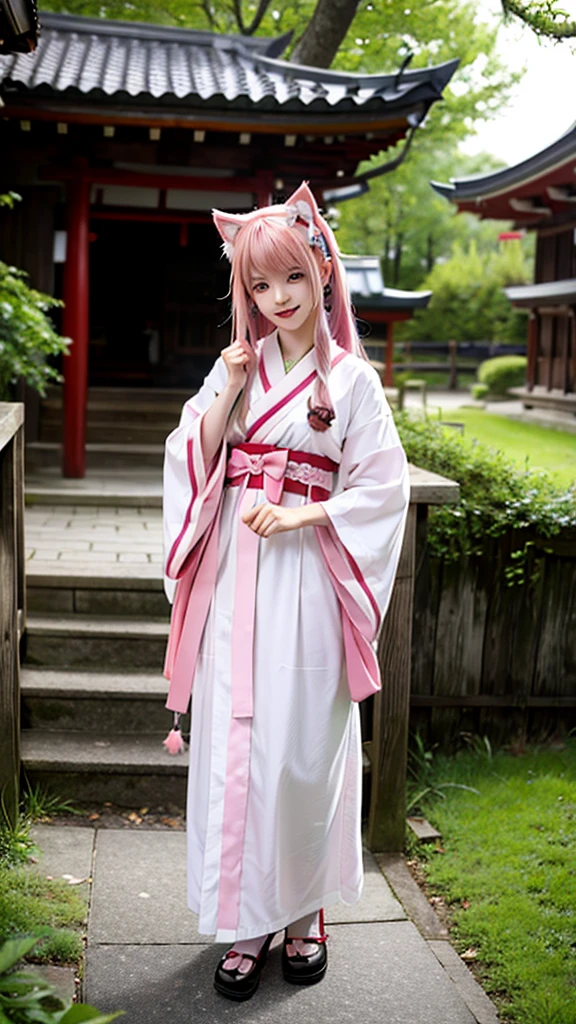 Nsfw, Meimei,pink hair flower,chinese lingerie, pink shirt,white skirt,sleeves past wrists,outside,cherry blossoms,, (masterpiece, best quality, high quality, highres, ultra-detailed),