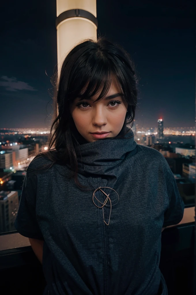 draw me a beautiful night city view with city lights