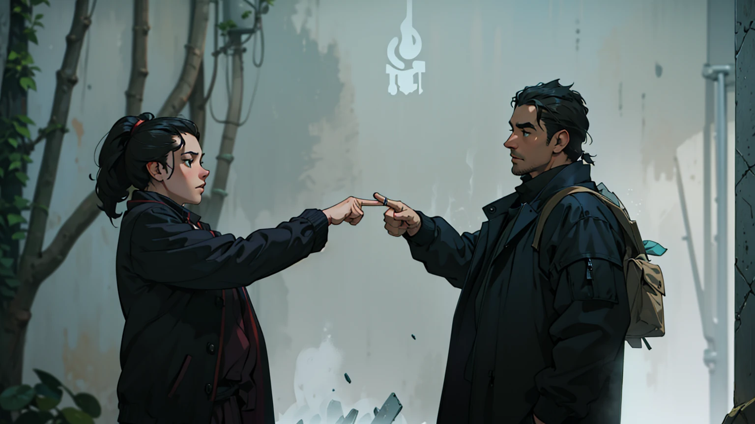(extremely detailed CG unity 8k wallpaper), the most beautiful artwork in the world, a woman and a man as a couple, pointing each other
