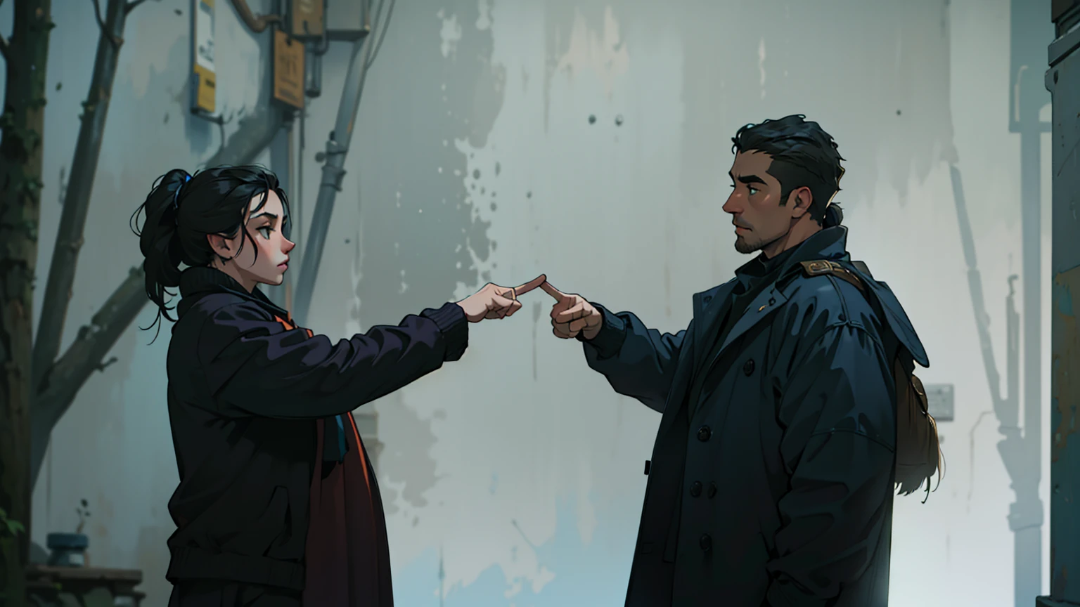 (extremely detailed CG unity 8k wallpaper), the most beautiful artwork in the world, a woman and a man as a couple, pointing each other