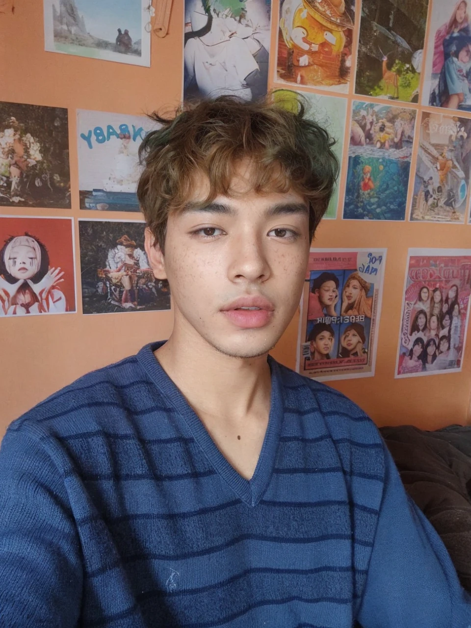 korean face young boy cute with freckles looking to the camera