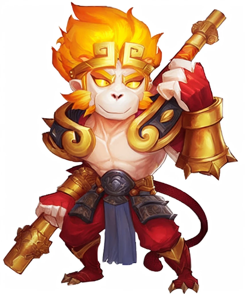 a cartoon image of a man with a sword and armor, sun wukong, wukong, monkey king, legendary god, god of the sun, ne zha from smite, asura from chinese myth, bian lian, fire monkey, 3D, Realistic, ultra quality, Beast, warrior plate, wild beast, chainmail, armor plate, upgrade armor, armored monkey