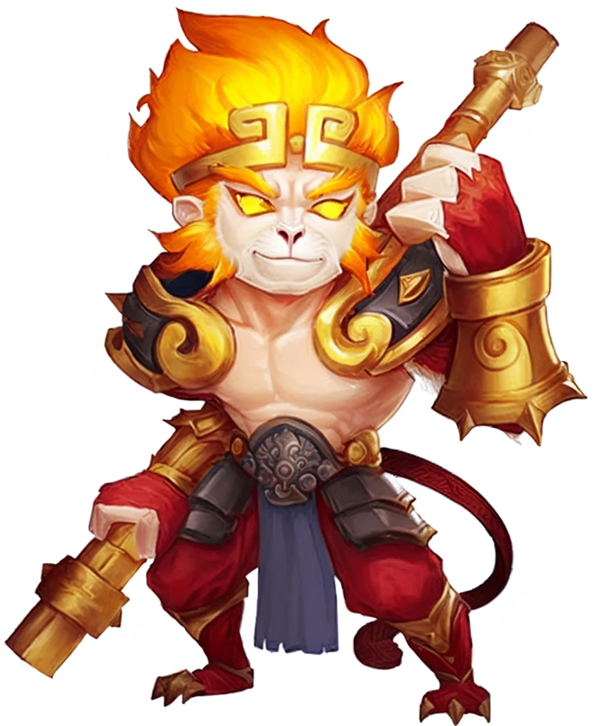 a cartoon image of a man with a sword and armor, sun wukong, wukong, monkey king, legendary god, god of the sun, ne zha from smite, asura from chinese myth, bian lian, fire monkey, 3D, Realistic, ultra quality, Beast, warrior plate, wild beast, chainmail, armor plate, upgrade armor, armored monkey