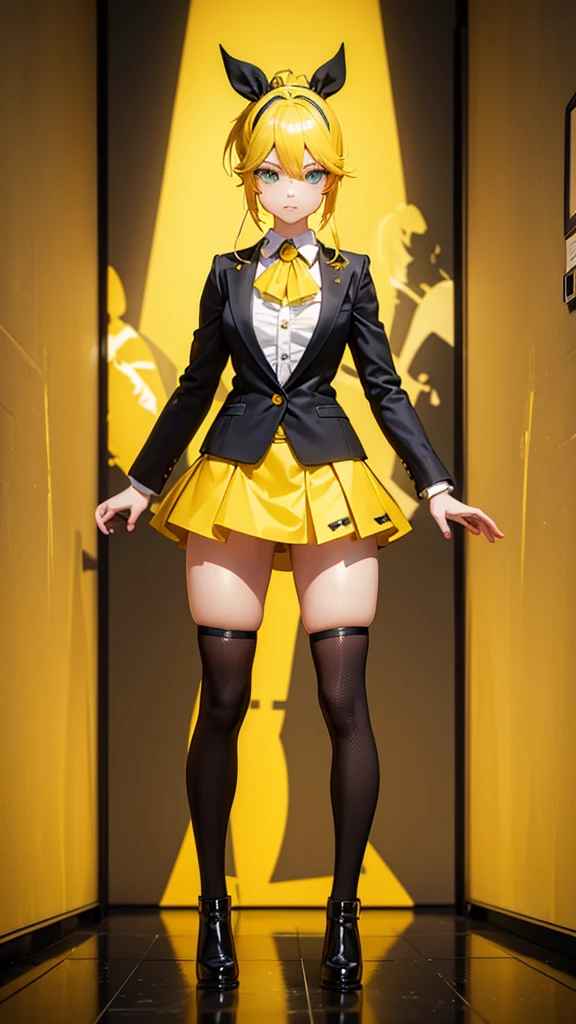 Beautiful girl in a mini skirt with yellow hair and a twin ponytail, wallpaper. 3D