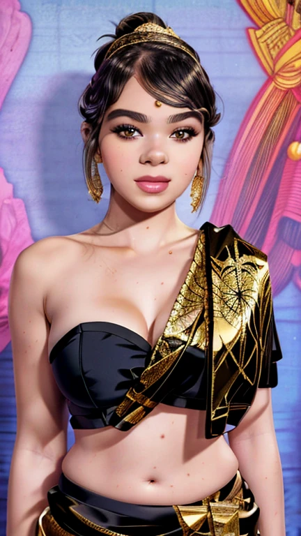 Hailee Steinfeld as a gorgeous Indian Empress wearing ((Black and Gold Kasavu Saree)); deep cleavage; ((ultra glossy lips)); ((Traditional Indian Makeup)); ultrarealistic skin, ultrarealistic face; ultrarealistic body; ((ultrarealistic gold ornaments)); ((Ultrarealistic Perky Round tits)); ((Perky Round breasts)); fully nude; coin slot pussy; detailed pussy; high resolution; detailed skin; ultra detailed eyes; ultra detailed face; ultra detailed lips; 4k resolution; Ultrarealistic Light Hazel Brown Eyes; both eyes are similar, thick eyebrows, heavily oiled shiny skin, slim athletic body, Ultrarealistic deep navel, Ultrarealistic toned abs, sexy seductive pose, Seductive smile, standing; looking at viewer, facing camera; full body photograph, DSLR photo; HDR, super-resolution, maximum clarity and sharpness, rule of thirds, 8k raw, reflections, sharp focus