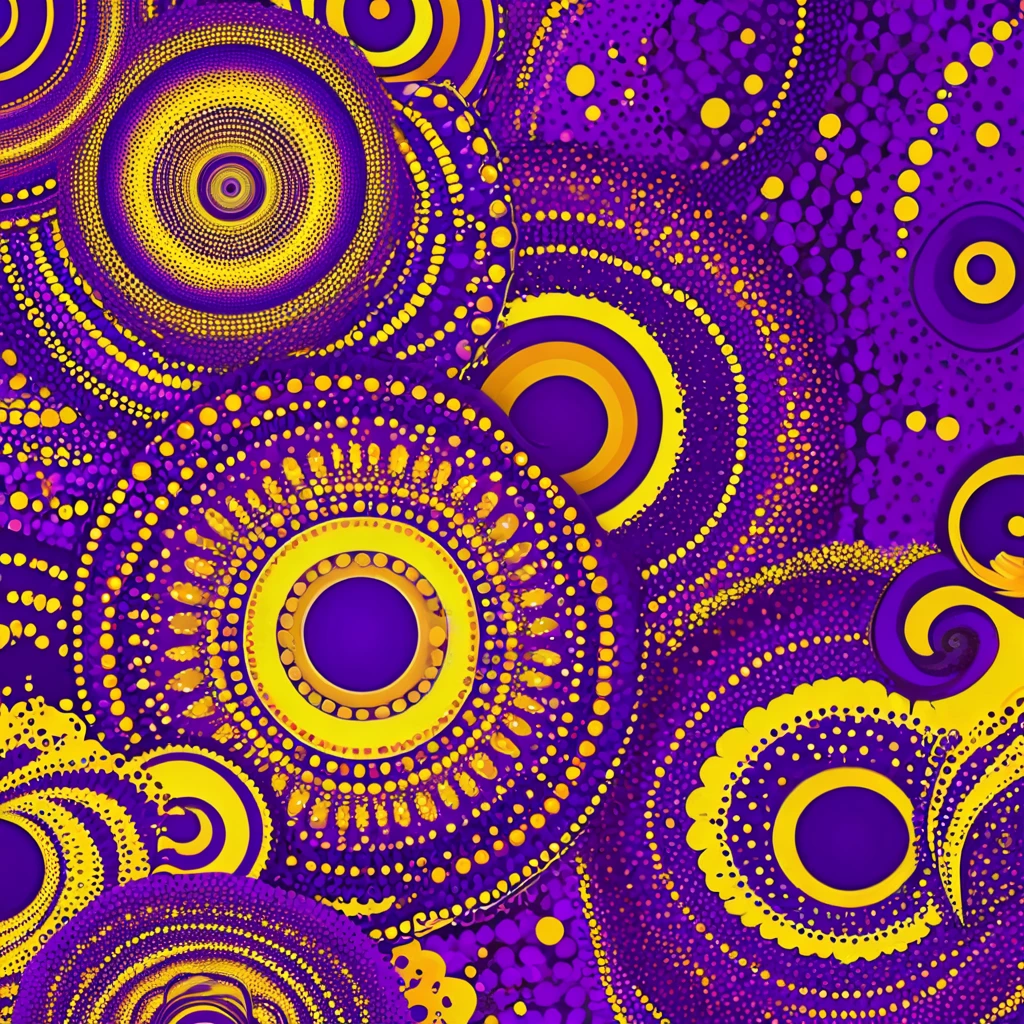 a purple and yellow background with boundary and dots, purple and yellow, yellow purple, concentric boundary, Vortex Magic Ripples, and purple hues, conjuring Psychedelic Background, Psychedelic Background, 70s psychedelic style, Seamless pattern design, Purple and gold color scheme, boundary, Circular background, Gold and purple, neon boundary, pattern art