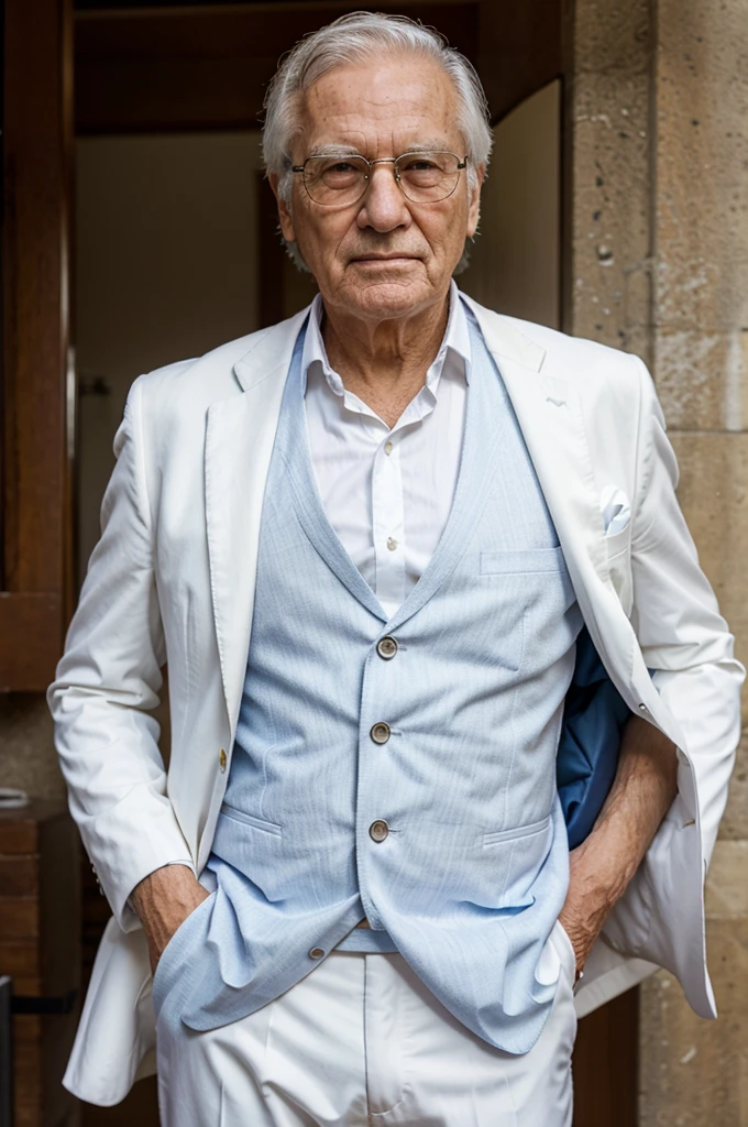 old man wearing a white suit