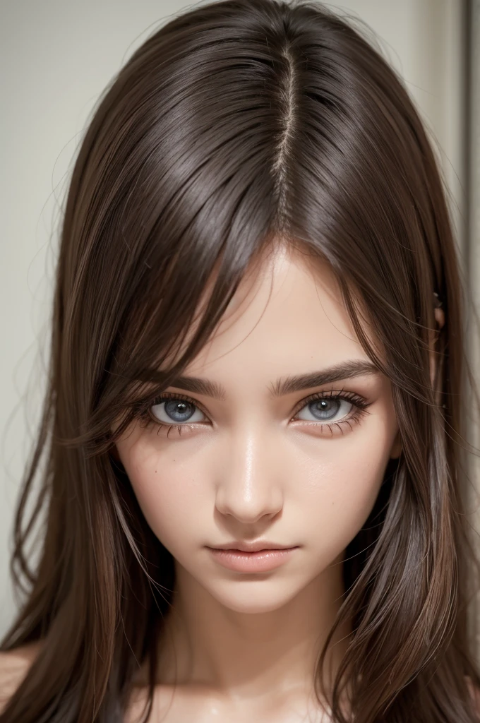 
Rosto redondo, Olhos cinzas esverdeados, Medium tone hair, pele branca, olhar baixo 