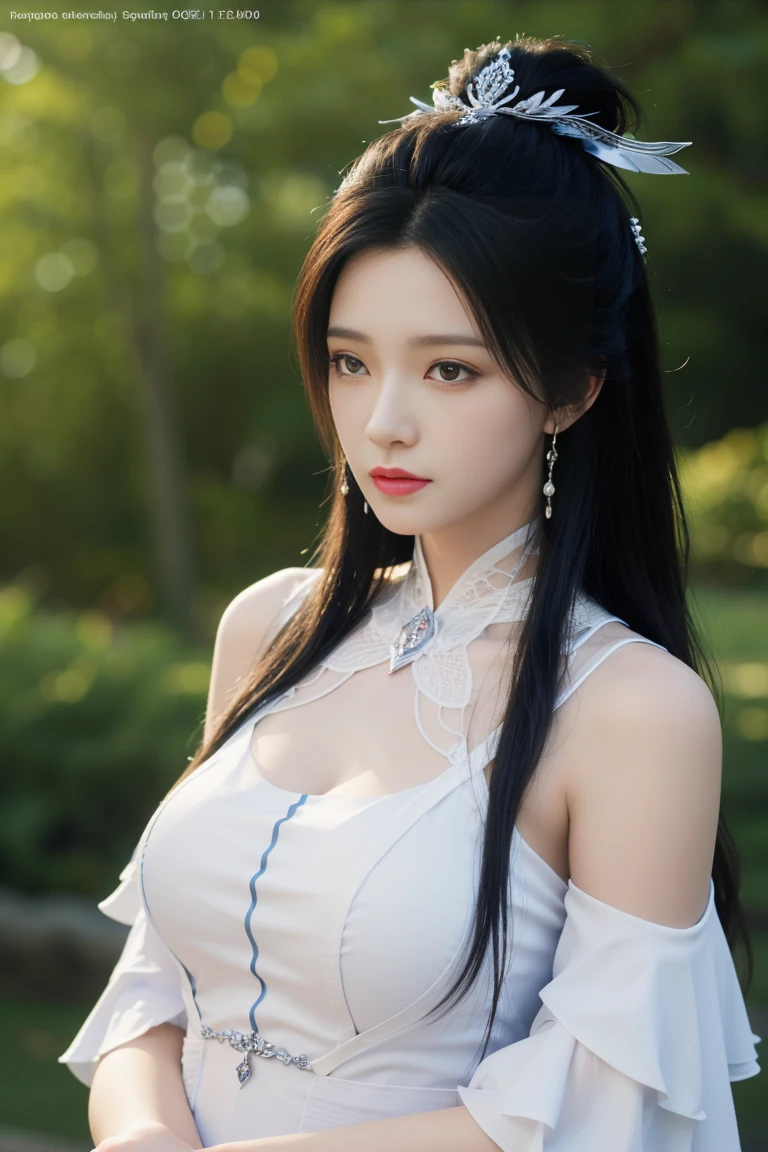 best quality, tmasterpiece,Ultra-high resolution,Clear face,（Reality：1.4），ferpect lighting，(upper body photo), (photorealistic:1.50), anime wallpaper, Guviz style artwork , cover-up fantasy to magic, by Yang J, Guviz, beautiful artwork illustration, beautiful digital artwork, beautiful digital illustration, Li Song, beautiful anime portrait, art style at Beauvot, 1girl,solo, long hair, black hair, hair ornament, Chinese dress,