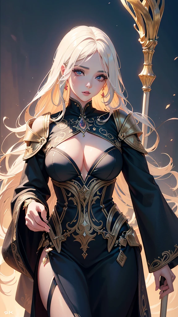 A mature woman between 30-40 years old, anime style witch wearing a witch suit combined with knight armor, flying on a broom designed like a unicorn and colored white, with blonde curvy hair, a small ghost flying beside her as a sidekick, (best quality,4k,8k,highres,masterpiece:1.2),ultra-detailed,(realistic,photorealistic,photo-realistic:1.37),beautiful detailed eyes,beautiful detailed lips,extremely detailed eyes and face,long eyelashes,fantasy,intricate details,magical,glowing magical energy,dramatic lighting,vibrant colors,ethereal