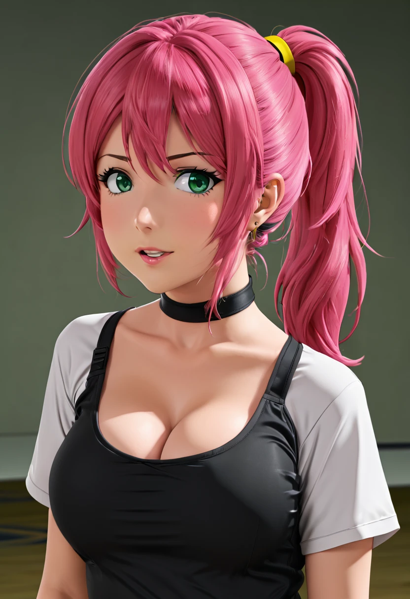 score_9, score_8_up, score_7_up, score_6_up, score_5_up, score_4_up, source_anime, BREAK
1girl, medium breasts, pink hair, medium hair, ponytail, green eyes, gag, wrapgag, improvised gaf
