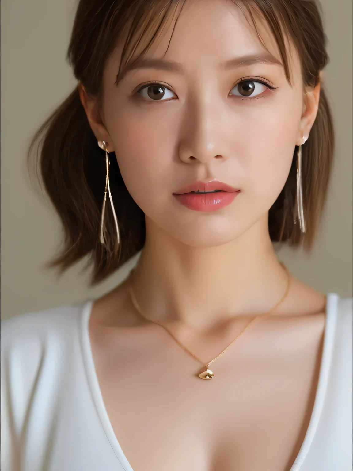 (Highest quality, masterpiece:1.3, Ultra-high resolution), (Very detailed, Caustics, 8k), (Realistic:1.4, RAW shooting), 1 girl, (Look at the camera with a smile), 20-year-old, cute, Japanese, Gradient Hair Color, Wolf Bob Cut Hairstyle, (Blonde Hair), Natural lips, (Wearing a satin dress and hot pants), (Wearing Chanel Etoile Philante earrings), (Wearing a Chanel Coco Crush necklace), Perfect necklace, (Perfect Piercing), Cleavage, (Tokyo streets at night), Bust up shot, Face Focus, Natural light, Backlight, (A bright light shines from above), (Lens flare), Professional Writing, Perfect body, Perfect Arms, Perfect Fingers, Perfect Legs, Perfect Hair, pores, Realistic skin texture, Perfect Teeth, (Low position), (Low Angle)