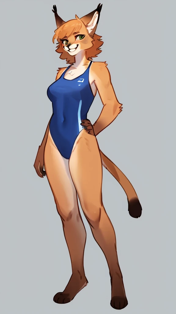 By bebebebebe, by lostgoose, by goonie-san, solo, standing, female, caracal, delgada sexy, hair, smiling, happy,; swimsuit