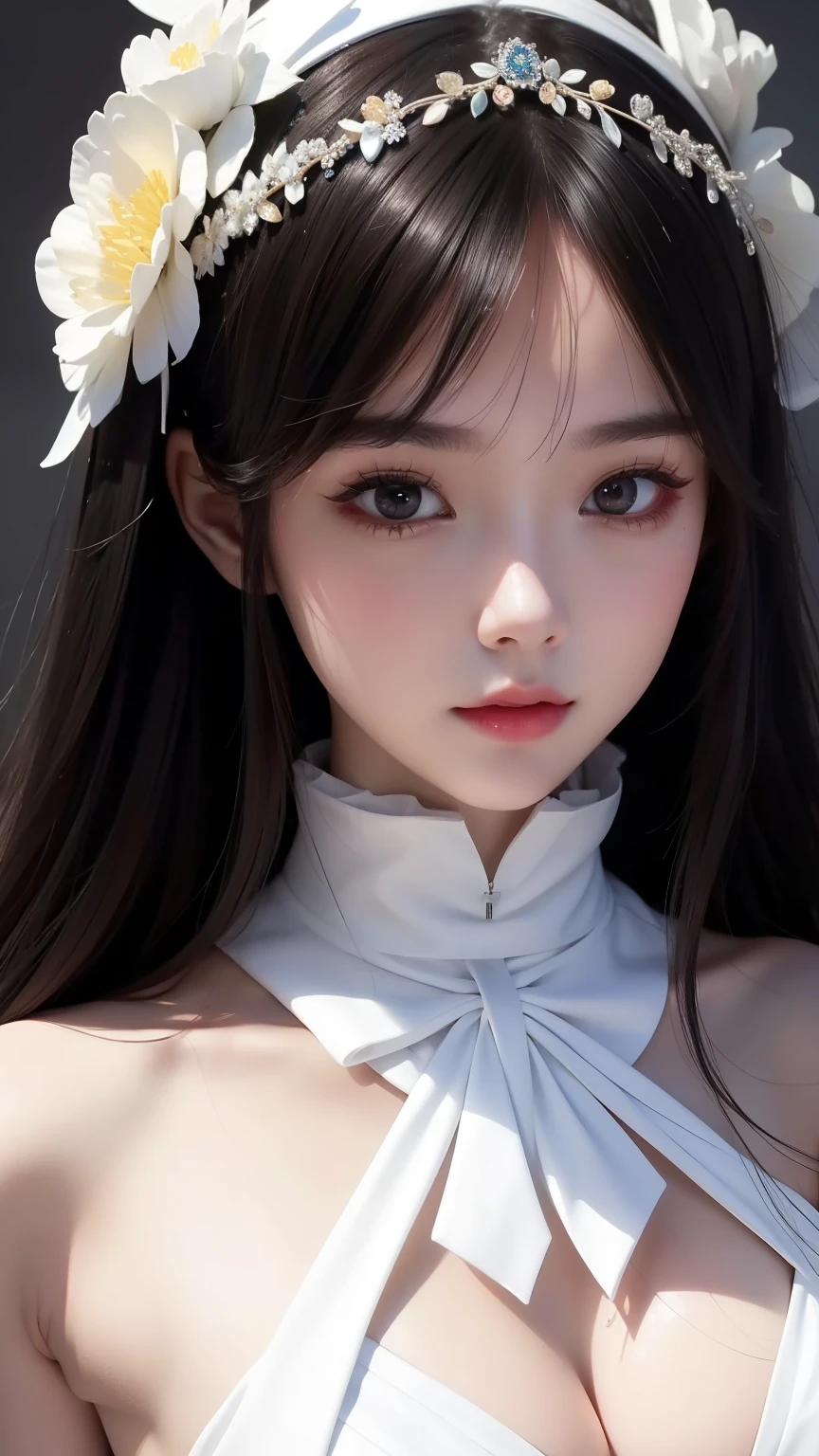 One wearing a white dress、Close-up of woman wearing black headband, guweiz style artwork, IG model | artistic germ, extremely detailed artistic germ, surreal anime, Soft portrait shots 8K, artistic germ. anime illustration, Bowater's art style, Blue-haired princess, 8k artistic germ bokeh,blue hair,semi long hair,blue eyes,Beautiful glasses,wear glasses(focus),huge ,bright smile