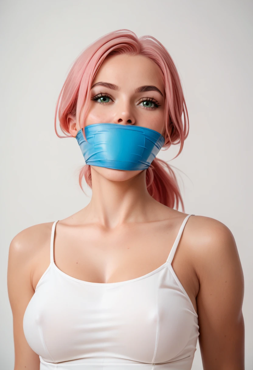 score_9, score_8_up, score_7_up, score_6_up, score_5_up, score_4_up, source_anime, BREAK
1girl, medium breasts, pink hair, medium hair, ponytail, green eyes, gag, wrapgag, improvised gaf