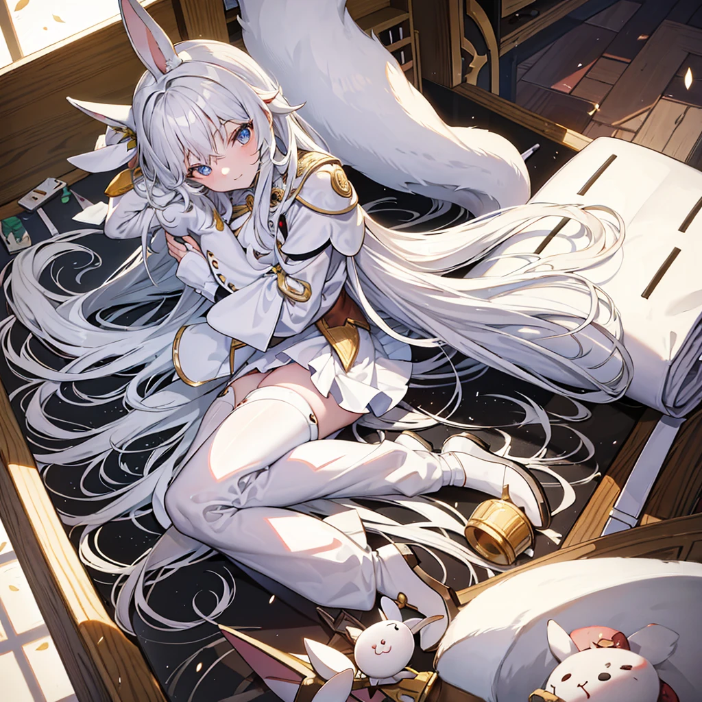 wariza，white long hair，rabbit year，shoot from above