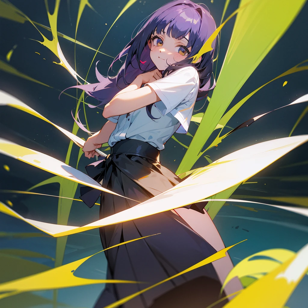 obra maestra, alta calidad, 8k, beautiful lighting, 1 chica, solo, Kurokawa Akane (Oshi no Ko), LoRA, corbata azul, vestido largo verde oliva, largo hasta la mitad de la espalda, cabello morado oscuro, con flequillo hasta la barbilla colgando a ambos lados, ojos morados claros, lunar debajo del ojo derecho, mami, cabello trenzado debajo del hombro derecho, 32 years, parte superior del cuerpo, retrato, mirando al espectador, en una lujosa sala de estar, breast size in cup, sonrisa, quitarse las ataduras y cuellos de camisa futanari en ropa interior pene