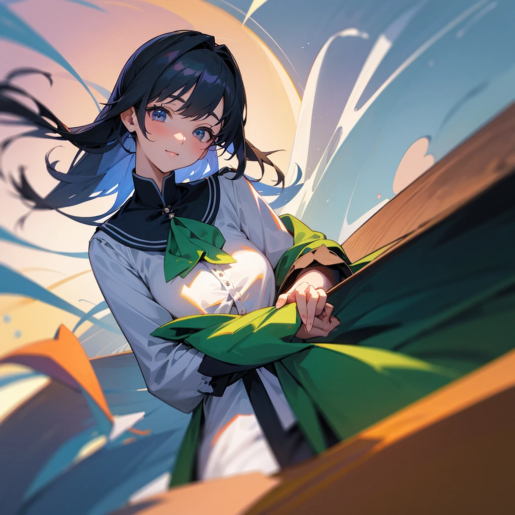 obra maestra, alta calidad, 8k, beautiful lighting, 1 chica, solo, Kurokawa Akane (Oshi no Ko), LoRA, corbata azul, vestido largo verde oliva, largo hasta la mitad de la espalda, cabello morado oscuro, con flequillo hasta la barbilla colgando a ambos lados, ojos morados claros, lunar debajo del ojo derecho, mami, cabello trenzado debajo del hombro derecho, 32 years, parte superior del cuerpo, retrato, mirando al espectador, en una lujosa sala de estar, breast size in cup, sonrisa, quitarse las ataduras y cuellos de camisa futanari en ropa interior pene
